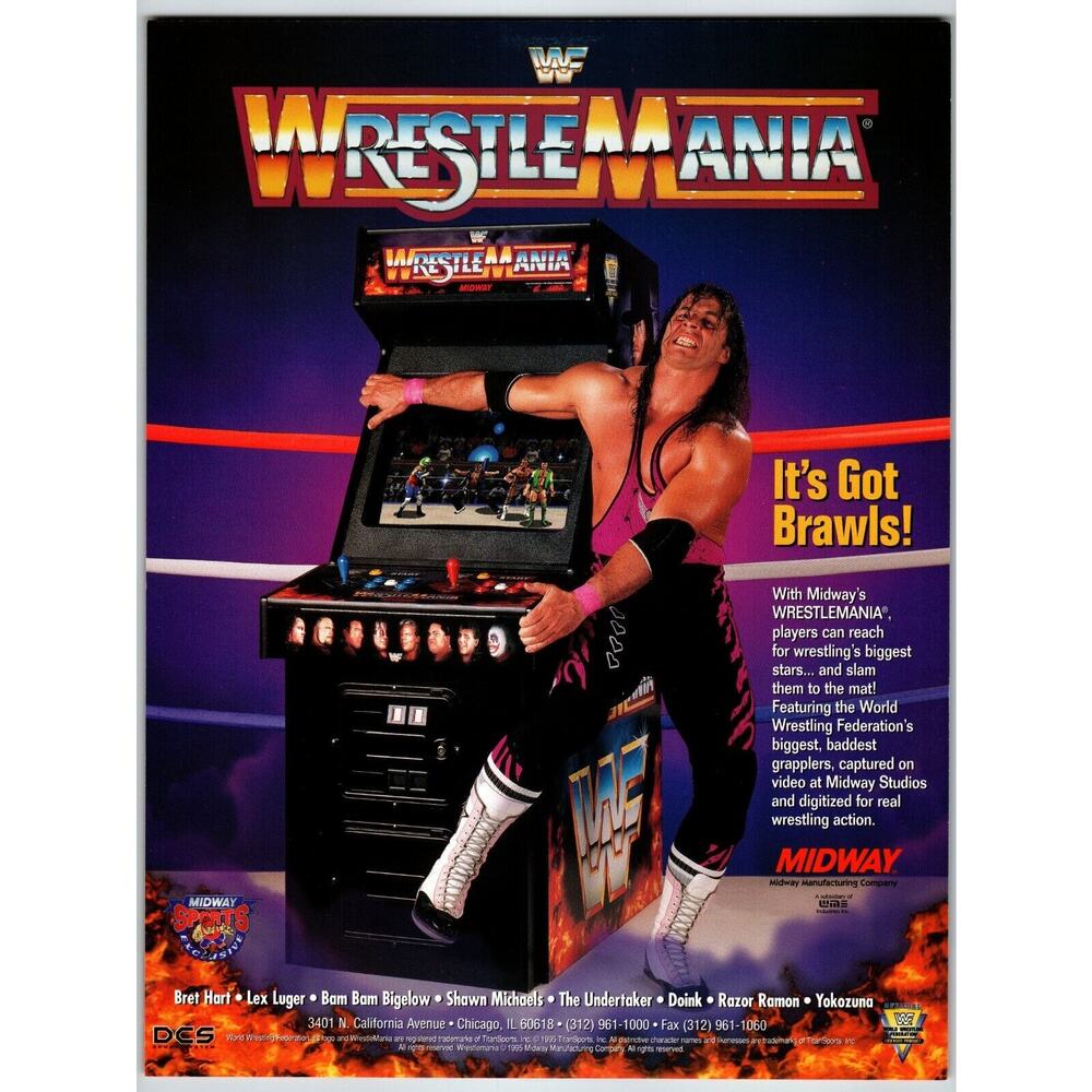 WF WrestleMania Arcade Game FLYER Original UNUSED 1995 Video Retro Wrestling Art